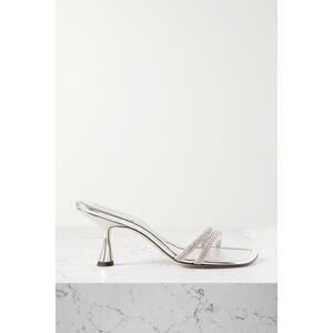 Wandler 'Julio' Silver Leather Crystal-Embellished Leather Sandals Size 10